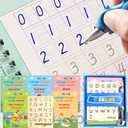 Large Handwriting Magic Grooved Practice Copybook Set: 5-Pack with Wooden Alphabet Tracing Board, Reusable Letter Learning Kit for Kid Age 3-8, Ideal for Kindergarten and Preschool Calligraphy Control