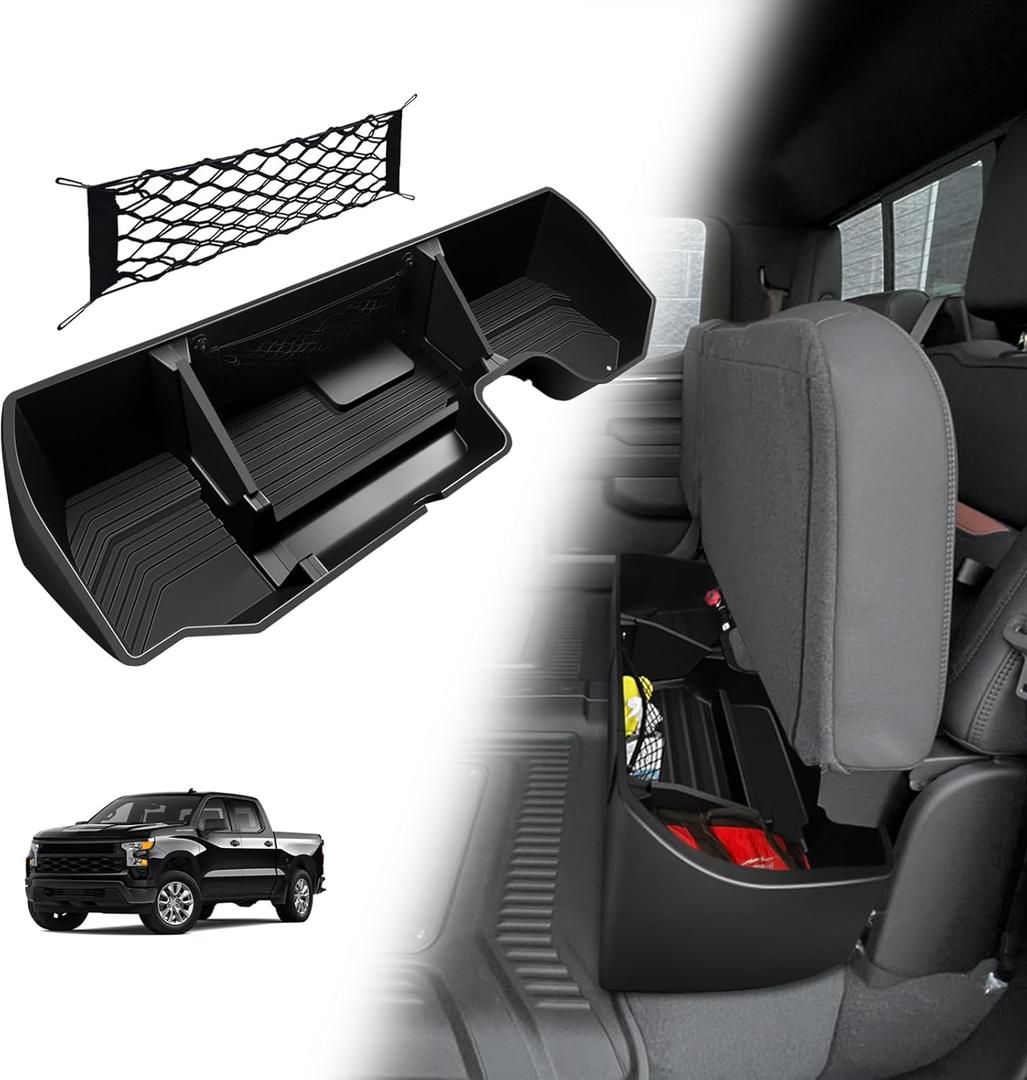 Under Seat Storage Box for 2019-2025 Chevy Silverado 1500&2500 3500HD(2020-2025) Accessories Crew Cab (No for Rear with Kicker Subwoofer) Detachable Custom Fit Rear Underseat Organizer