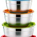 P&P CHEF Mixing Bowls With Lids, Set of 6, Stainless Steel Nesting Mixing Bowls & Fitting Lids & Non-Slip Silicone Bottom, Ideal for Mixing, Storing, Size 0.7/1/1.5/2.5/3/4.6 Qt, Multicolor