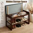 Shoe Rack Bench 2 Tier 27.6'' Bamboo Entryway Bench with Cushion and Hidden Storage Hold up to 300 lb Shoe Organizer for Hallway, Closet, Front Door Entrance, Foyer , Living Room, Bedroom (Black), 27.6"L x 11.8"W x 15.6"H