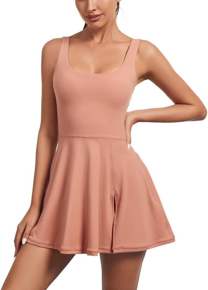 Womens Tennis Dress Built in Shorts & Bra Athletic Golf Active Workout Dress with Pockets (S)