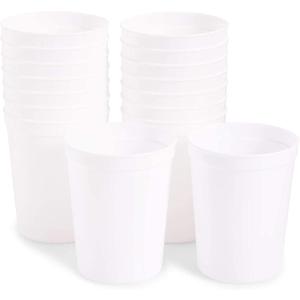 Juvale White Stadium Cups, Reusable Plastic Party Tumblers (16 Oz Plastic Cups, 16 Pack)