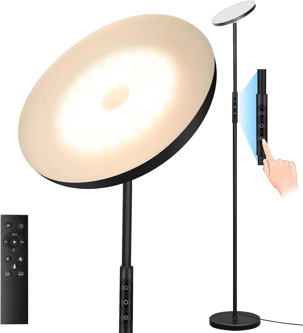 Floor Lamp, Upgraded 40W 4000LM Super Bright Torchiere LED Floor Lamps for Living Room, Stepless Dimmable Color Temperature 2700K-6500K with Remote & Touch Control, Standing Light for Bedroom Office