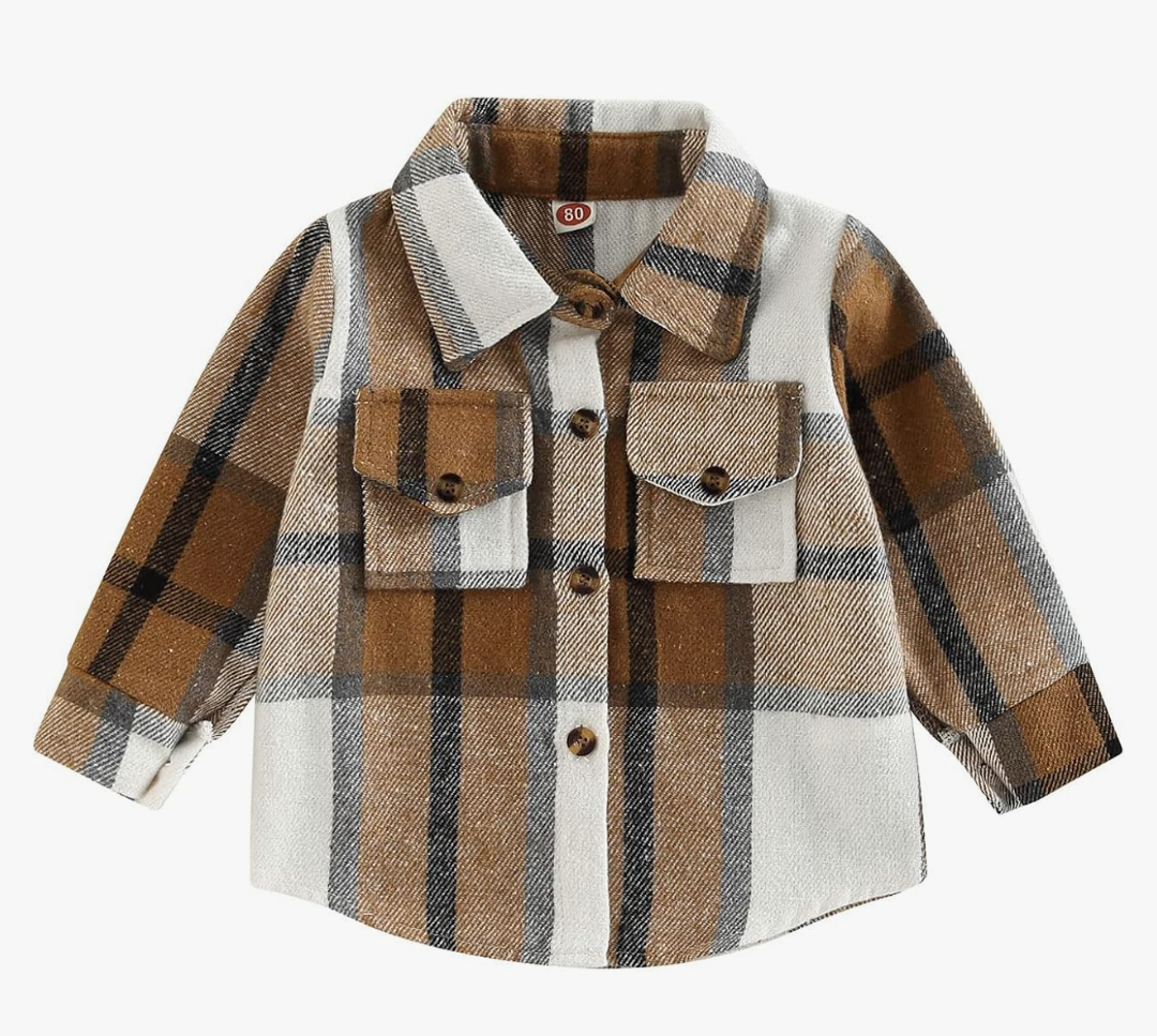 Toddler Flannel Shirt Jacket Plaid Long Sleeve Lapel Button Down Shacket Little Kids Boys Girls Shirts Coats Fall Tops