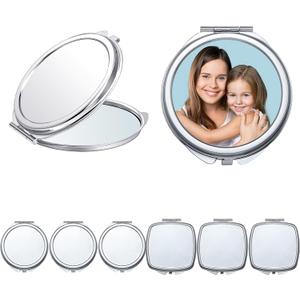 Jetec 6 Pcs Sublimation Blanks Compact Mirror Bulk Transfer Folding Pocket Makeup Double Sided Handheld Mirror Round Square Sublimation for Purse Travel