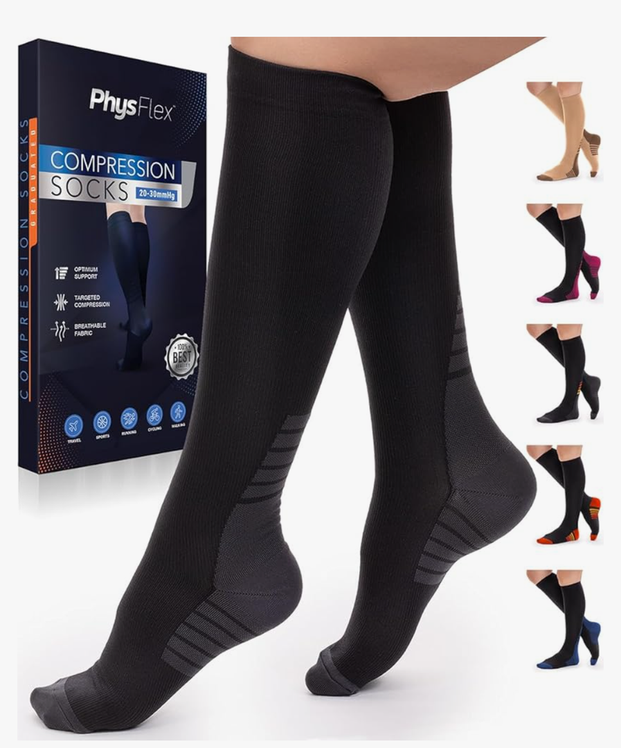 Compression Socks for Women & Men (20-30 mmHg) Support for Travel, Nurses, Pregnancy, Shin Splints, Sports and Everyday Wear L-XL