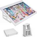 WELGEE 1000-Piecce Tilting Puzzle Board with Stand, 31 x 24 Lightweight Portable Puzzle Table for Adults & Seniors, DIY Customizable Puzzle Accessory Only 3.5 lbs (White)