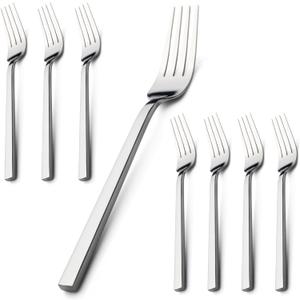 Alata Cube 8-Piece Forged Stainless Steel Dinner Forks, Mirror Finish, Dishwasher Safe