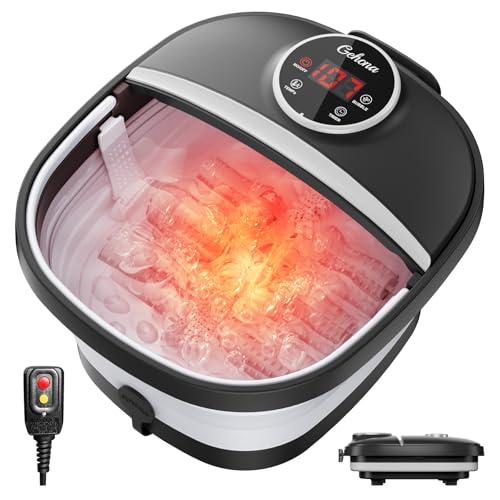 GEHONA Collapsible Foot Spa Bath with Heat,Foot Massager with Two Side Supports,Leakage Protector,Temperature Control,Bubbles,Red Light,Timer,Feet Spa Tub,Feet Soaker,Gifts (Black)