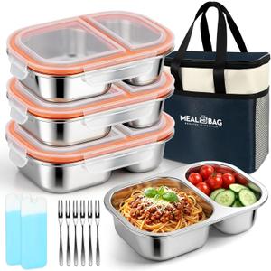 XIANKE 3Pack Stainless Steel Lunch Box, 27oz/800ml Snack Containers with Lids, Stainless Steel Food Storage Container with Lockable Clip, Leak-proof, Dishwasher-Safe Snack Box for Travel, Work (Silver Gray)