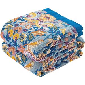XIBLC Boho Throw Blanket for Bed, 100% Cotton Soft Rustic Quilt Fall Blanket, 80"x90" Floral Printed Farmhouse Decor Bed Blankets, All Season Rustic Reversible Bohemian Throw Quilt