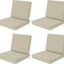Outdoor Chair Cushions Set of 4, Water-Resistant & Fade-Resistant, Patio Furniture Deep Seat Cushions Replacement with Back, Non-Slip Bottom, Removable Cover, 24 x 24 Inch, Beige