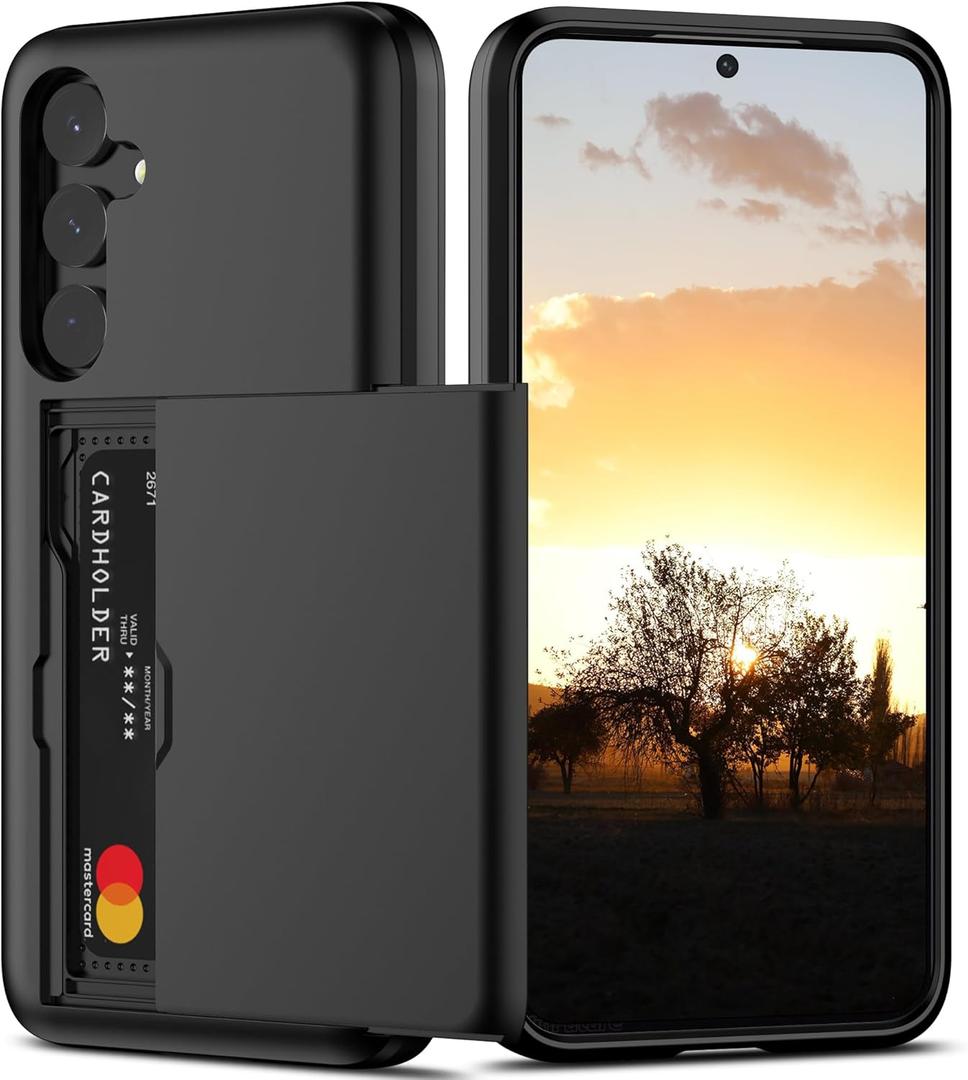 Nvollnoe for Samsung S24 Plus Case with Card Holder Dual Layer Heavy Duty Protective Case Hidden Card Slot Slim Wallet Case for Samsung S24 Plus 6.7''(Black)