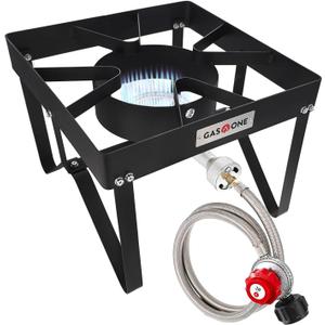 GasOne B-5200K Outdoor Cooker with High Pressure Steel Braided Hose Propane Burner Camp Stove