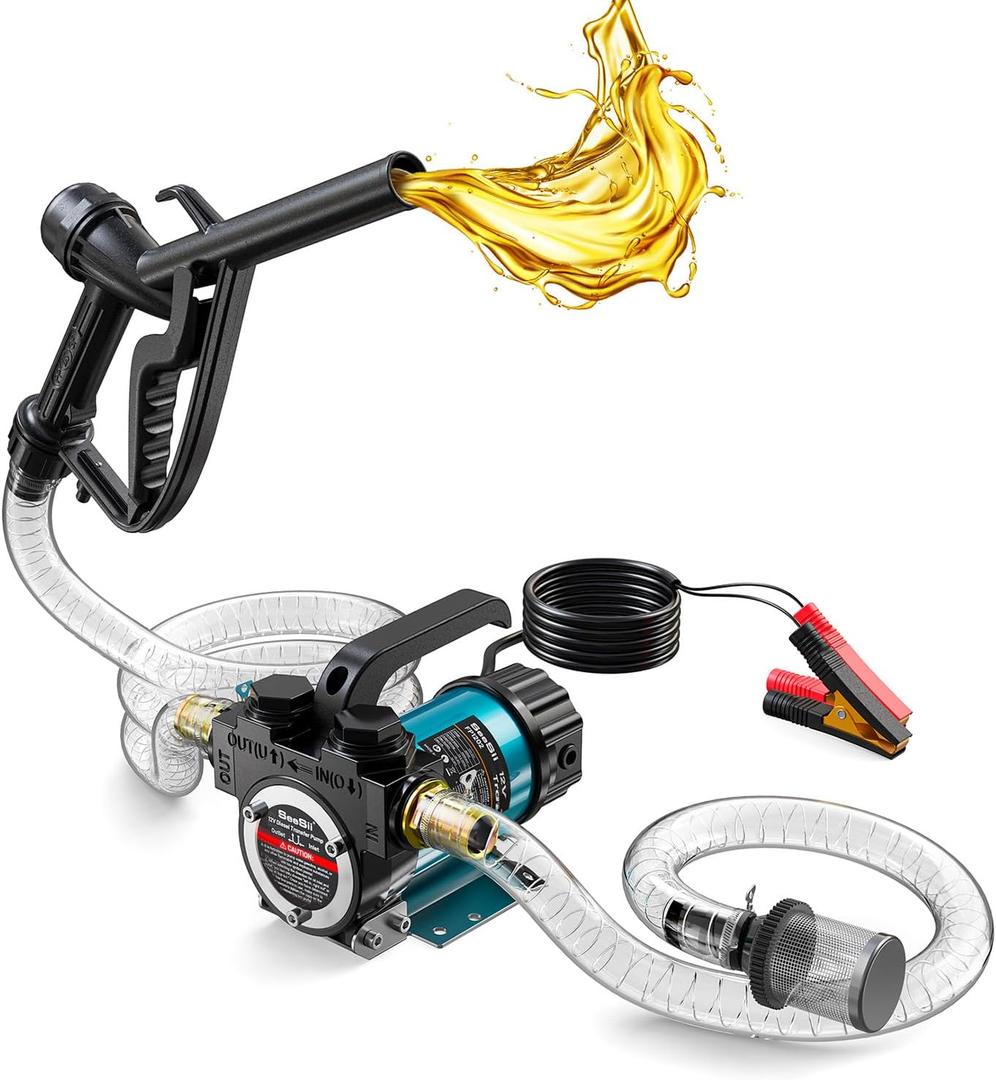 SEESII Diesel Transfer Pump 12V: 13 GPM Electric Fuel Transfer Pump Kit for Transfer Diesel Kerosene for Tractor Truck Boat Home, Farm Fueling Portable DC Oil Pump with Nozzle & Hoses