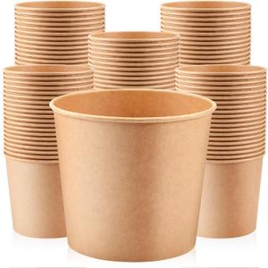 Hoolerry 100 Pcs 85 oz Paper Bucket Cardboard Food Bucket Bulk Disposable Food Container for Birthday Party, Wedding, Baby Shower, Event Gather Party Supplies (Kraft Paper,Kraft Color)