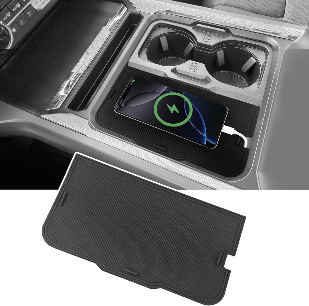 Center Console Organizer for Ford F250 F350 F450 F550 Super Duty 2023-2026 Hidden Panel with USB Hole and Non-Slip Pad(ONLY Full Console w/Bucket Seats) Not for Work Surface Console|Add Extra Space|