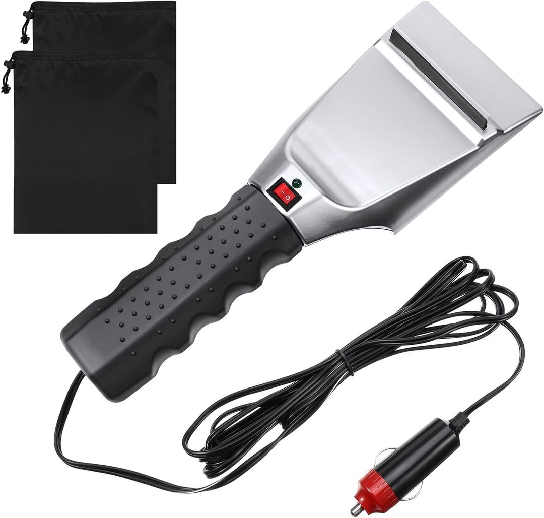 Frienda Heated Snow Ice Scraper 12V Electric Auto Windshield Ice Scrapers Electric Window with 2 Pieces Rear View Mirror Covers Side Mirror Protective Covers for Most Cars Trucks SUV