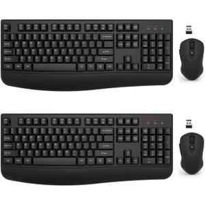 Wireless Keyboard and Mouse Combo, EDJO 2.4G Full-Sized Ergonomic Computer Keyboard with Wrist Rest and 3 Level DPI Adjustable Wireless Mouse for Windows, Mac OS Desktop/Laptop/PC(2 Pack)