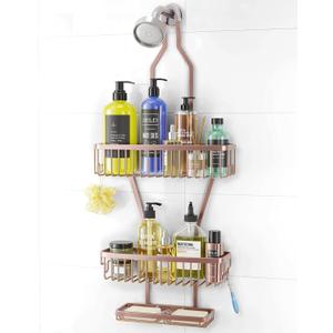Shower Caddy Hanging Bathroom Organizer: Over Head Long Rack for Tall Showerhead - Extra Large Shelf for Big Shampoo Bottles with Soap Holder