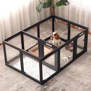 Acrylic Dog Playpen Indoor, Cloud Design Clear Dog Play Pen for Puppies and Small Dogs, Easy Assembly & Clean Puppy Pen (23.6", 12 Panels, Black) (24"H-Cloud)