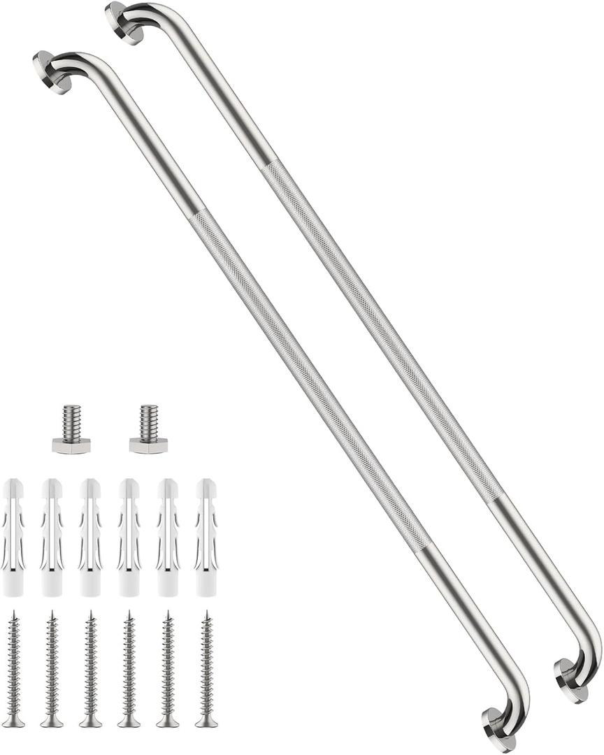 48 Inch Anti Slip Shower Grab Bar, 2 Pack Munzong Bathroom Grab Bar for Showers, Brushed Nickel Knurled Handicap Balance Bar,Safety Hand Rail Support Elderly Senior Assist Bath Handle