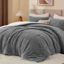 BEDELITE Fluffy Queen Comforter Set - Super Soft Sherpa Grey Comforter for Queen Size Bed, Luxury Warm Bedding Set for Winter, Fuzzy Bed Set 3 Pieces (1 Comforter, 2 Pillowcases)