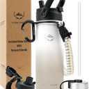 NATURE PIONEOR Insulated Water Bottles with Paracord Handle - 24 oz Vacuum Sports Wide Mouth Water Bottle with 3 Lids, Leak Proof Stainless Steel Keeps Hot and Cold White