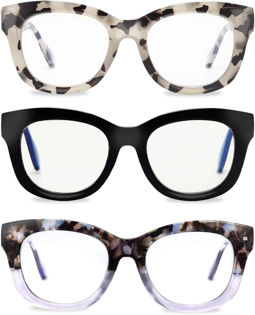 LADEESSE Readers for Women Fashion Style 3 Pack Square Reading Glasses with Spring Hinge Blue Light Blocking (2.50)