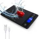 33lb Food Kitchen Digital Scale,1g/0.05oz Precise Graduation, USB Charging Kitchen Scale, Waterproof Stainless Steel with LCD Display, Ounces and Grams for Weight Loss, Cooking, Baking (Black)