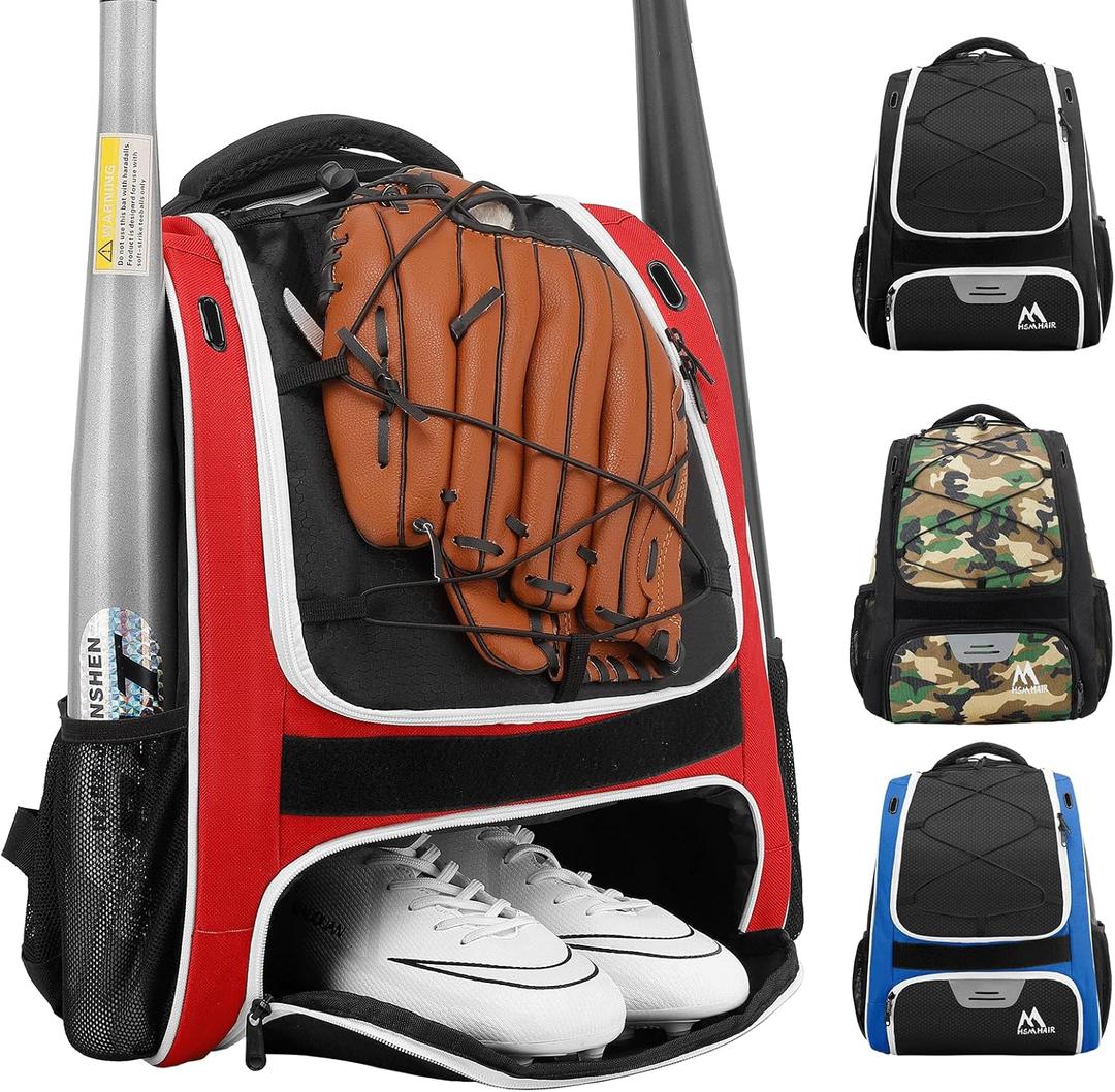 Baseball Bag-Baseball Backpack Holder for Baseball, Large Main Compartment,Softball Tball& Gear for Youth and Adults (Red)