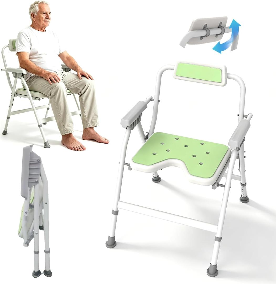 Foldable Shower Chair with Arms & Back,350 LBS for Seniors & Disabled