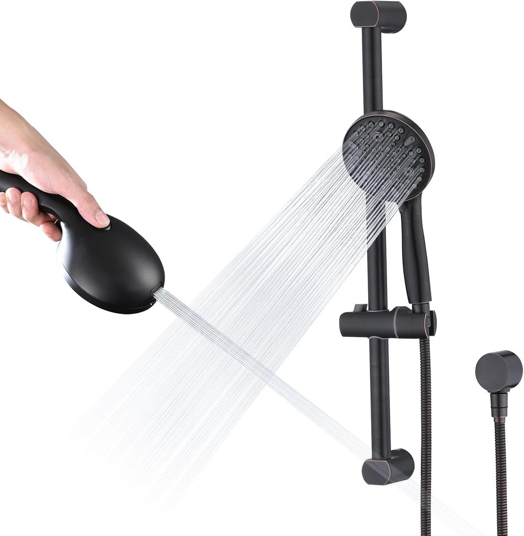 Hand Shower with Slide Bar, High Pressure 10 Setting Handheld Shower Head, Adjustable Height 24" Slide Bar, Wall Supply Elbow and 6.6ft Extra Long Shower Hose - Oil Rubbed Bronze