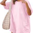 Glamaker Women's Summer Oversized Tee Romper Casual Workout Athletic Romper Onesie Backless Loose Shorts Jumpsuit Overalls (Medium, 1#light Pink)