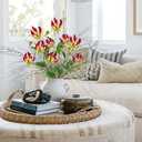 Briful Set of 3 Artificial Flowers Sprays Fake Gloriosa Superba Flowers, Fushia Faux Flame Lily Flowers Bouquets Floral Arrangement for Wedding Home Farmhouse Centerpieces Vase, Fall Decor (Red)