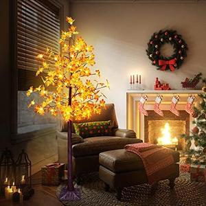 JOINTWIN Led Maple Tree Light 120 Led Lighted Maple Tree 6FT Fall Tree with 8 Lighting Modes for Thanksgiving Home Decoration (Warm White)