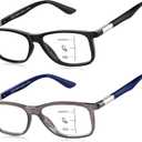 Missfive 2 Pack Progressive Multifocus Reading Glasses Premium Flexible Metal Spring Hinge, Light TR90 Multifocal Readers for Men Women Anti Blue/UV No-Line Trifocal for 3-5ft Mid-Near+2.5