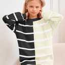 Meikulo Girls Striped Color Block Pullover Sweaters Kids Oversized Fashion Knit Sweater Clothes 5-14 Years, 120