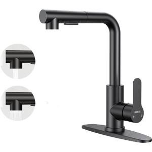 Kitchen Faucets, Kitchen Faucet with Pull Down Sprayer and Deck Plate, Stainless Steel Commercial Utility Kitchen Faucets for Sink 1-3 Hole for Bar Rv Camper Laundry Outdoor Farmhouse, Matte Black