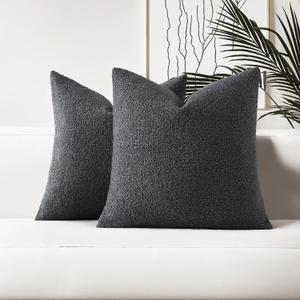 HAUSSY Pack of 2 Pillow Covers 18x18 Inch, Boucle Decorative Throw Pillows Soft Boho Neutral Cushion Covers Home Decor Modern Pillow Cases for Couch Living Room Sofa Bed, Dark Grey (Covers Only)