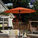 10FT Solar Umbrella 32 LED Lighted Patio Umbrella Table Market Umbrella w/Tilt and Crank, UV-Resistant Outdoor Umbrella for Pool, Garden, Deck, Terracotta