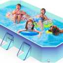 MoKo Non-Inflatable Swimming Pool for Kids and Pets, Framed Swimming Pools, Foldable Dog Pool with Sturdy Support, Space-Saving Kiddie Pool, Collapsible Kids Pool, Glacial Blue (M Size-114.1 x 70.4 x 19.6 in)
