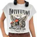 SOLY HUX Women's Y2k Vintage Graphic Short Sleeve Tee Tops Crew Neck Crop Tops for Summer Going Out T Shirts (White, XL)