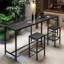 YATINEY 70.9" Bar Table and Chairs Set, Dining Table and Chair Sets, 3 Piece Counter Height Table and 2 Stools, Kitchen Table for Home Restaurant, Bar, Black BT09BB, 15.7 inches x 70.9 inches x 35.6 inches