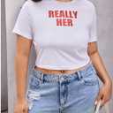 RoseSeek Women's Plus Size Letter Graphic Tees Short Sleeve Crew Neck T-Shirts Crop Tops (White, XL)