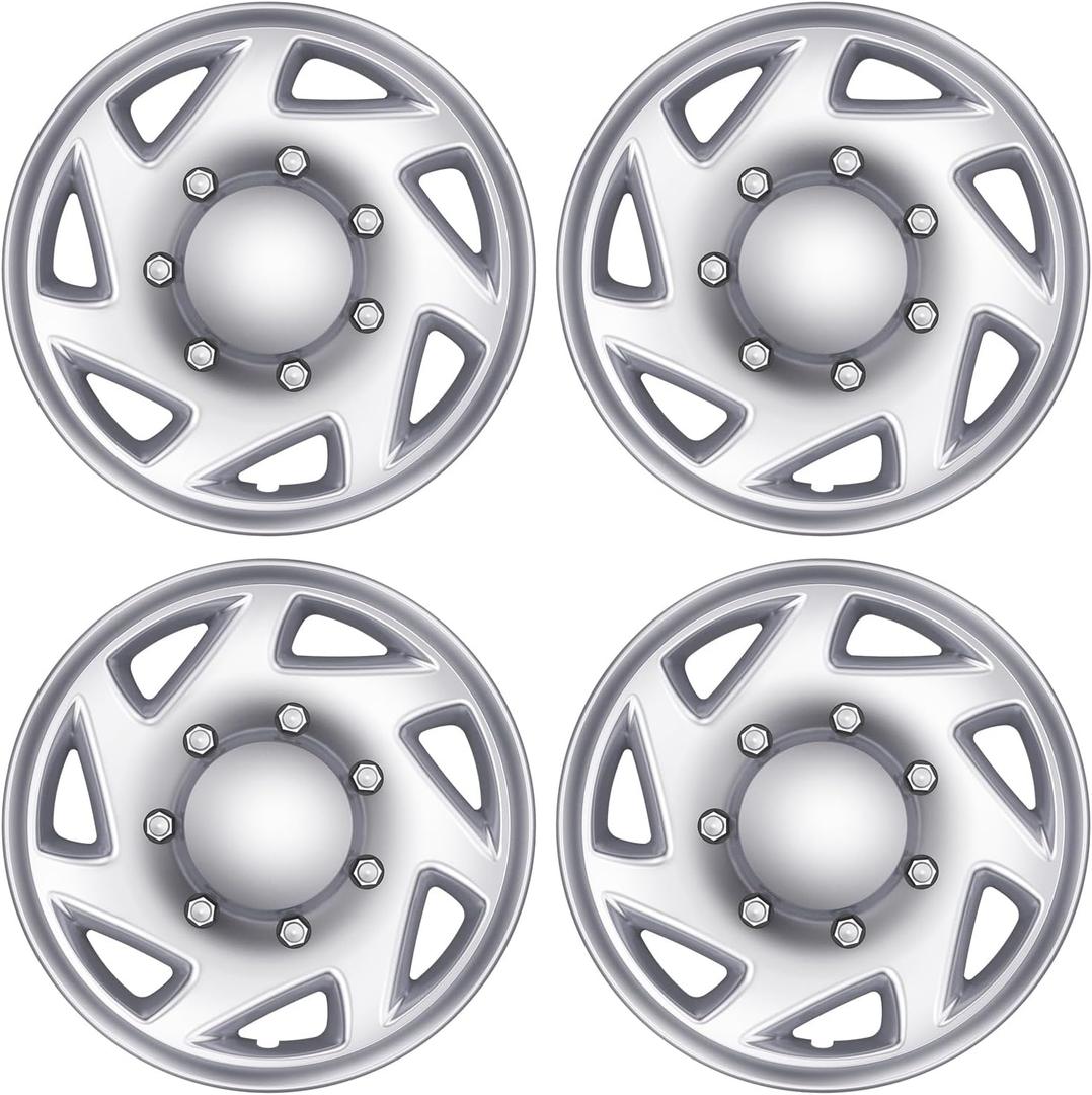 Ford 4-Pack Hubcaps: Wheel Covers Compatible with Ford Van 1998-2023, Truck & Econoline; 16 inch Silver