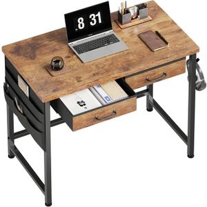 Small Desk with Drawers, 31.5 inch Small Computer Desk with Drawers, Writing Desk with Drawers for Small Spaces, Compact Desk for Small Spaces, Metal Frame for PC Laptop, Rustic Brown2