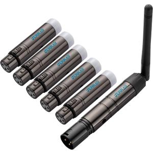 JERRAY 6Pcs DMX Wireless 5 Female Receivers &1 Male Transmitter Control 2.4G Dfi DJ Short version for Led Stage PAR Party Light (Black)