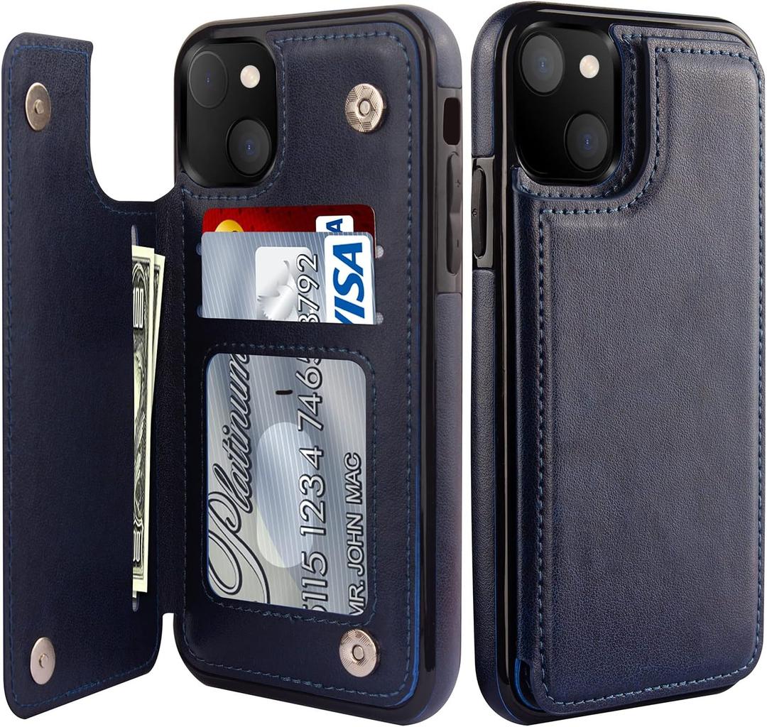LETO for iPhone 13 Mini Case,Luxury Flip Folio Leather Wallet Cover with Card Slots and Kickstand Protective Shell 5.4" Navy Blue