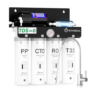 WINGSOL WINGSOL Reverse Osmosis Water Filter, 0 TDS UV Space-Saving Tankless RO System, 10-Layer Filtration Under Sink, NSF/ ANSI 42&53&58 Certified, Easy-Change Filter, Plug-in Required